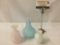 Lot of 3 decorative art glass bud / flower vases - blue is marked Serge 2001
