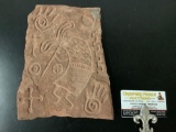 Vintage Native American Hopi kokopelli fertility symbol etched ceramic stone art piece