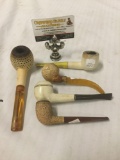 Collection of 5 vintage meerschaum style pipes - one is Briar wood