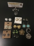 10 pieces of vintage and modern costume jewelry earrings & one roadrunner keychain