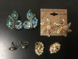 4 antique & vintage costume jewelry & 1 sterling earrings - 50's Marble Boucher, Trifari, etc