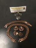 Vintage Renoir copper chain jewelry set - 13 inch necklace, bracelet, and 2 pair of earrings