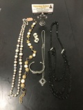 4 vintage & modern costume jewelry necklaces, a pair of earrings and a bracelet - see pics