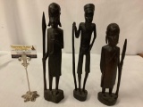 3 hand carved African wood figure statues - classic tribal depiction