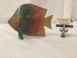 Hand painted, hand carved wooden rainbow fish sculpture