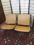 Pair of low vintage woven twine folding chairs