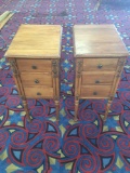 Pair of antique wood night stands w/ 3 drawers and detailed legs