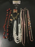 7 vintage & modern estate jewelry pcs - Monet charm bracelet, Marvella faux Pearl necklace, etc