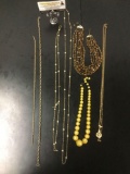 7 estate jewelry necklaces incl. faux pearl chains, M Germany necklace, glass bead necklaces etc