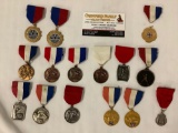 15 vintage sports achievement medals - AAU Regional Junior champ swimming, womens soccer etc