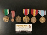 6 antique US military medals; 1912 Nicaraguan Campaign, 1941-45 Euro Middle Eastern campaign etc
