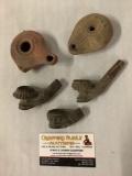 Lot of 5 primitive/antique stone carved smoking pipes with incised designs