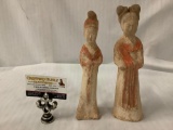 Pair of primitive/ old antique Asian ceramic painted female figures