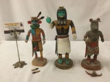 3 Native American art pcs - Hopi Kachina doll - signed, Hopi Long Hair by Ty Sehongva etc