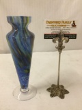 Vintage Italian made Arte Murano art glass small vase with marbled design and tapered base