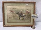 Original watercolor painting by Bud Helbig signed & dated - riders and a cow scene
