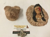 2 sculpture art pieces by Albert Alfaro Jr. - Native American bust (replica of original artwork) and