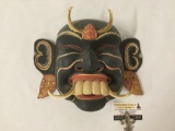 Wood carved hand painted tribal mask / wall hanging art piece