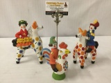 Lot of 3 - Hand painted ceramic circus figures / horse and rider - rooster and rider