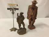 Pair of carved wood German and English figural statues on pedestal bases