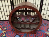 Vintage round wood barrel style wine rack