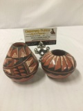 2pc - Ceramic Melon pot & vase w/ geometric designs by Loretta Tosa of Jemez, New Mexico