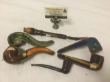 Collection of 4 vintage wooden pipes incl. bakelite handles on some - 2 with cases as is