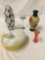 Assortment of 4 ceramic & glass decor pcs - Hall Cabrone duck casserole dish, and 3 art vases