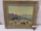 Original Herbert Sartelle oil painting depicting a desert landscape with rocky outcrop