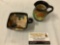 2 pc vintage hand painted ceramic cup and small creamer from Gouda, Holland