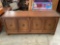 Vintage Davis Cabinet Co custom solid wood sideboard with mid century burled design