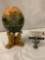 Hand painted ostrich egg with cheetahs/ wildlife design and stand with cheetah figures