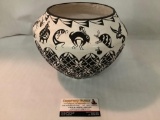 Vintage handmade Southwest Native American ceramic pot with geometric and animal/character designs -