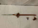 Beautiful handmade Hawaiian wood hunting Broadbill spear with wrapped feather decoration