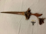 Stunning wood carved Native Hawaiian sword w/ Mako shark teeth & feathers - $2000-$3000 eval