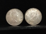 Pair of 1964 Canadian 100 year anniversary of Charlotteville Quebec Silver Dollar coin