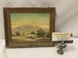 Original oil painting by Herbert Sartelle depicting a desert landscape in wood frame