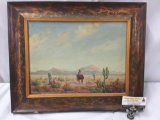 Original Herbert Sartelle oil painting depicting a desert landscape w/ horse & rider - appraised @