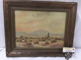 Original Herbert Sartelle oil painting depicting a desert landscape - in wood frame $375 value