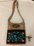 Hand embroidered vintage purse with floral design - see pics