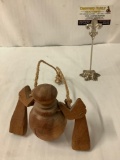 Antique wood carved livestock/ cow bell with rope, from Thailand