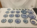 Set of antique English blue transfer-ware porcelain pcs incl. 4 plates, 11 tea plates, etc see pics