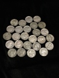 Collection of 11 silver alloy Jefferson War time nickels and 12 buffalo nickels