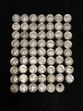 57 silver Roosevelt dimes, 3 mercury, 1 barber, & a 1856 seated liberty dime w/ a hole