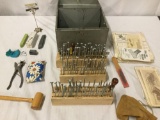 Vintage Metal box full of crafting tools incl. boxcutter, mallet, carving tools and more