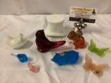 9 fine art glass pieces incl. 5 Westmoreland, milk glass top hat, 2x butterflies, and more