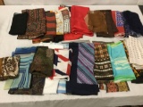 Selection of 27 colorful soft fabric scarves and pocket squares incl. Morsley, and more - see pics