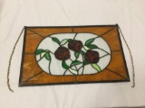 English artisanal stained glass hanging pane with floral design