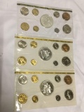 3 French coin sets from 1975-1977 - ea. containing 1 .900 silver 50 Franc piece weighing 30g