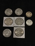 6 Eisenhower dollars and 2 silver Kennedy 1964 half dollars - see pics